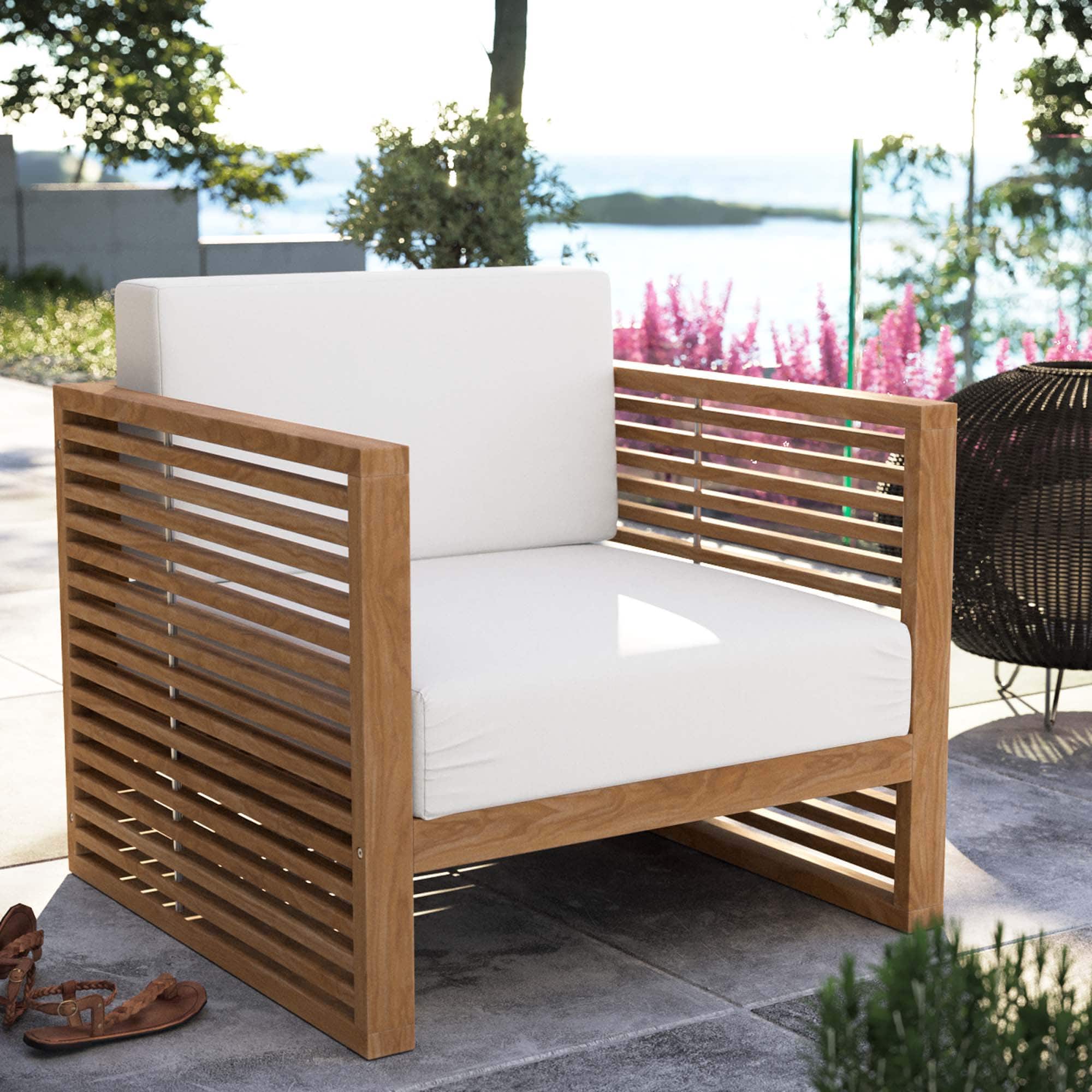 Carlsbad Teak Wood Outdoor Patio Armchair by Modway - Natural White