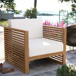 Carlsbad Teak Wood Outdoor Patio Armchair by Modway - Natural White