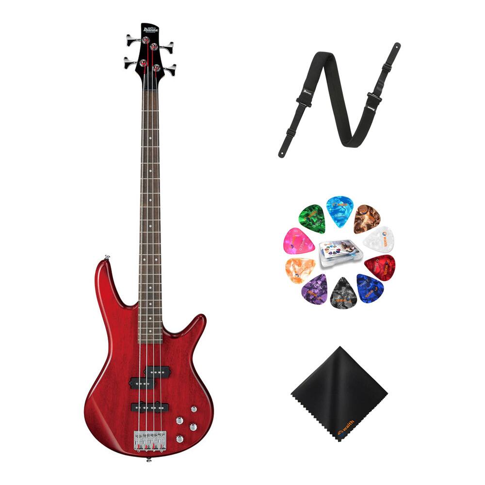 Ibanez - GSR200 4-String Bass Transparent Red Guitar Right Hand+Strap+Picks Bundle