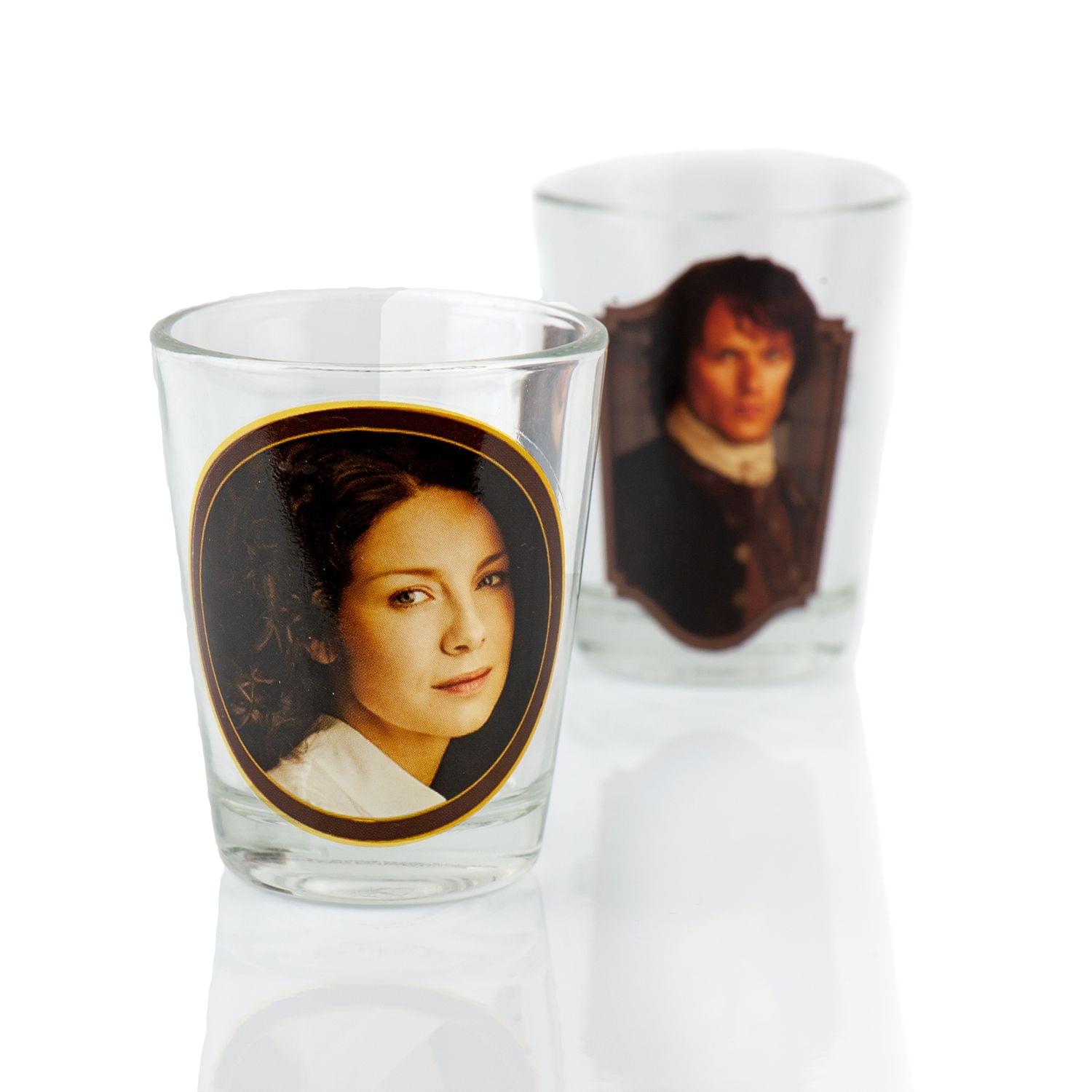 Alt View 2. Surreal Entertainment - Outlander Collectibles Jamie and Claire Fraser Shot Glasses | Collectors Edition - Clear.