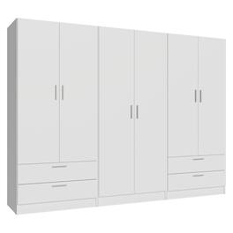 Madesa - 6 Doors 4 Drawers Wardrobe Set with Shelves and Hanging Space 94"L - White