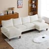 Front. Winado - 111" Sectional Couches Corduroy Upholstery U-Shape 4 Seat Sofa Set with Double Chaises & Wood Grain Legs for Living Room - White.