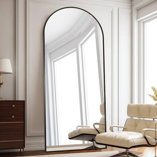 Front. Hirose Alice - Arched Floor Mirror Length Standing Hanging Or Leaning Body Mirrors With Stand Wall Mounted Arched top Al....