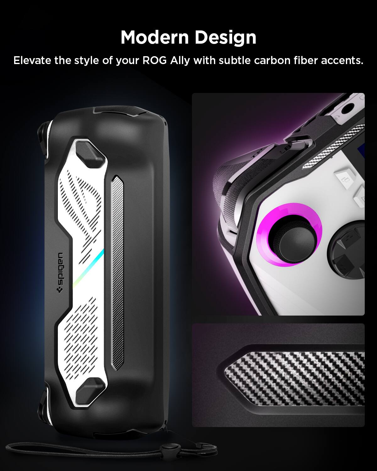 Modern Design  
Elevate the style of your ROG Ally with subtle carbon fiber accents.