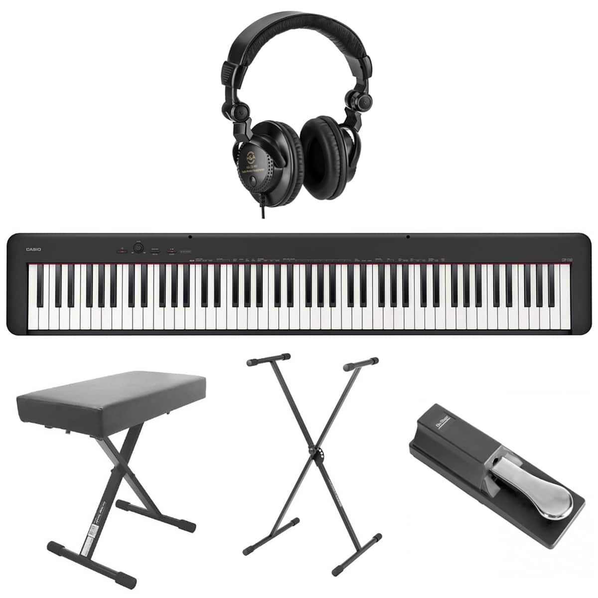 Casio - CDP-S160 88-Key Compact Piano Keyboard with Touch Response, Black, Bundle with H&A Studio Headphones, Stand,