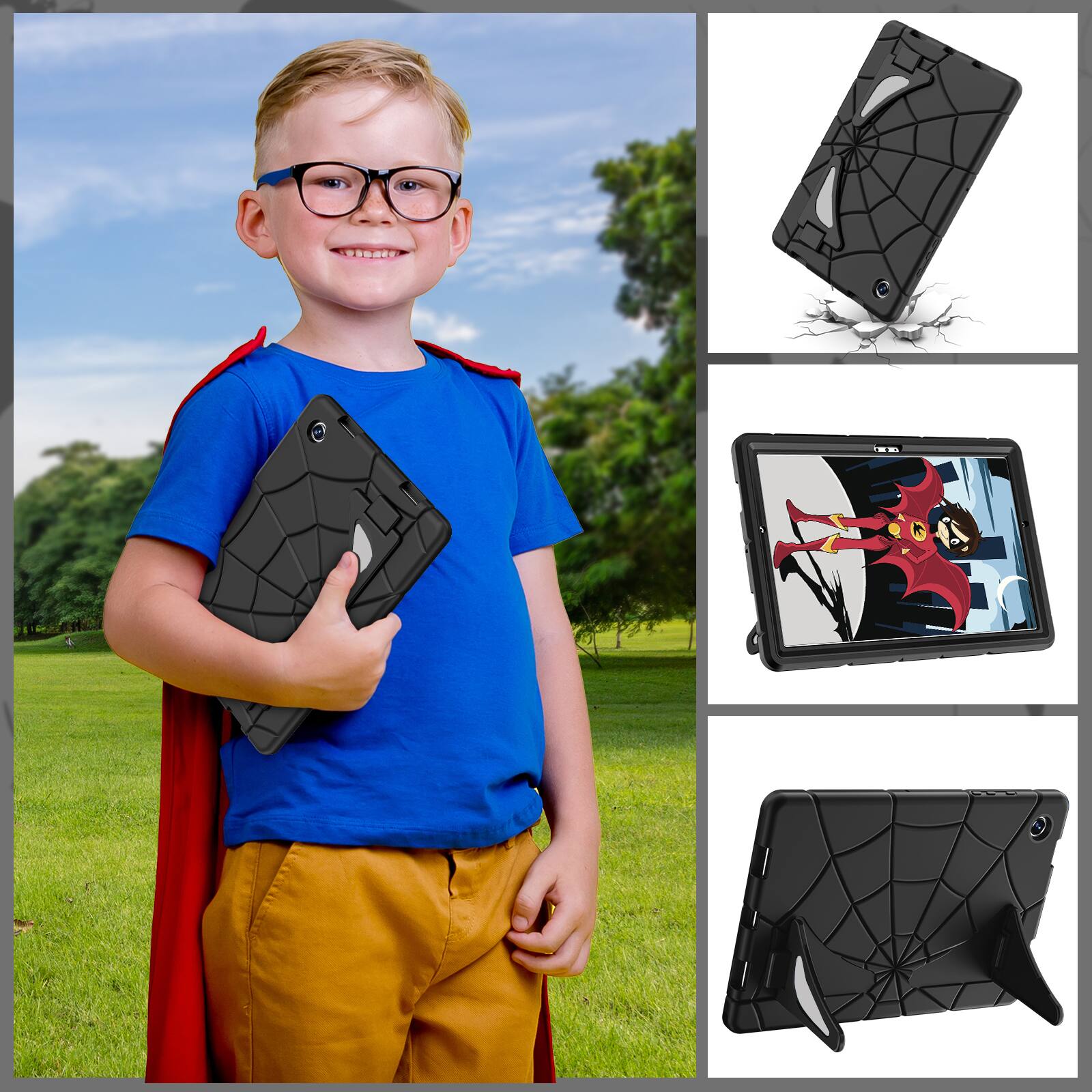 Alt View 2. Dteck - Rugged Case for Samsung Galaxy Tab A8, Shockproof Dual-Layer Protective Cover with Built-In Kickstand and Pencil Holder - Black.