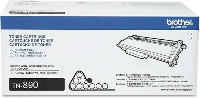 **TONER CARTRIDGE**
**CARTOUCHE DE TONER**
**CARTUCHO DE TONER**
**ULTRA HIGH YIELD**
**ULTRA HAUT RENDEMENT**
**ULTRA ALTO RENDIMIENTO**
**FOR USE WITH / POUR UTILISER AVEC / PARA USO CON**
**HL-L6400DW / L6400DWT / MFC-L6900DW**
**TN-890**
**Contents : 1 TONER CARTRIDGE**
**Contient 1 CARTOUCHE DE TONER**
**Contiene : 1 CARTUCHO DE TONER**
**Approx 20,000 pages in accordance ISOREC 19752 (LottoetA)**
**Approx 20 000 pages conformément & ISOREC 19752 (Format Lettro/As)**
**Rendimiento aproximado de 20,200 páginas de acuerdo con la ISOEC 19752**
**www.brother.com/pageyield**