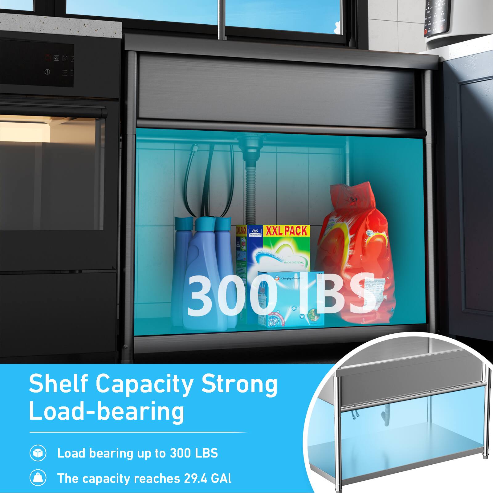 ILRO Pa. XXL PACK | - - 300 IBS Shelf Capacity Strong Load-bearing Load bearing up to 300 LBS The capacity reaches 29.4 GAL