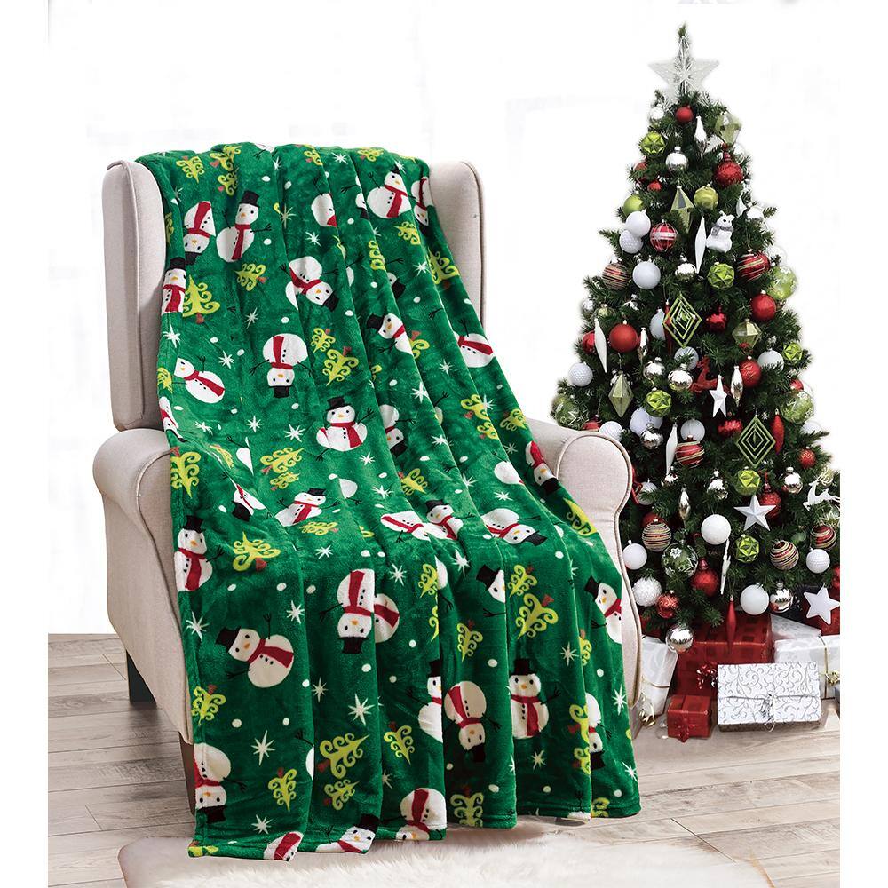 Alt View 1. Noble House - Plazatex Green Snowman plush Decorative Christmas Machine Washable Throw 50" X 60" Green - Green.