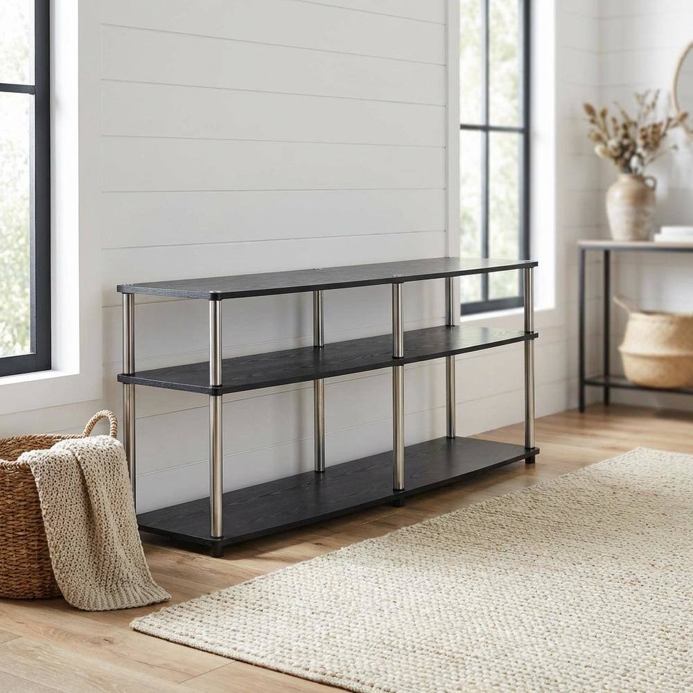 Alt View 1. FurniFact - Black 3-Tier TV Stand with Particle Board and Metal Support - Black.
