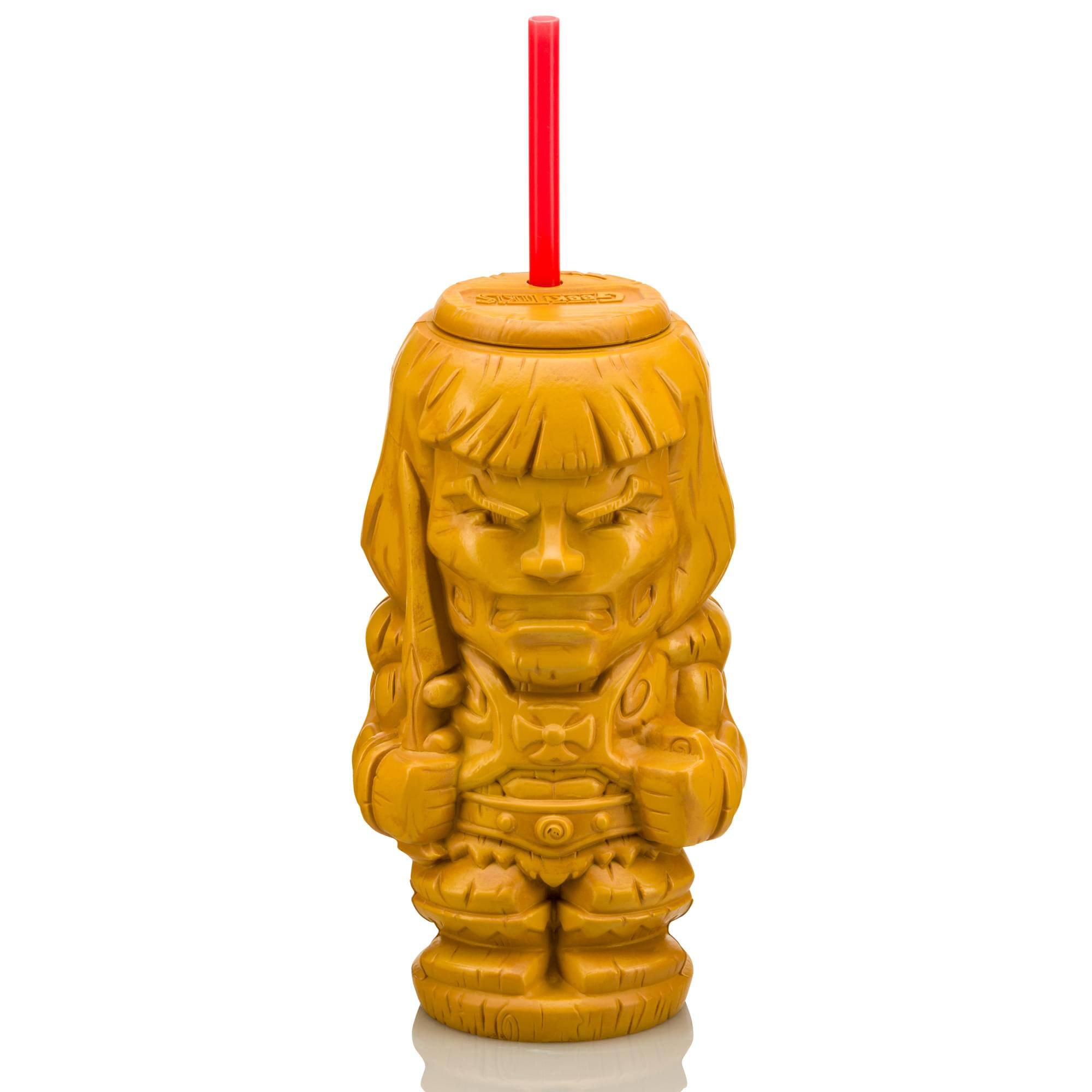 Front. Masters of the Universe - Geeki Tikis Masters of the Universe He-Man Tumbler with Straw | Holds 25 Ounces - Yellow.