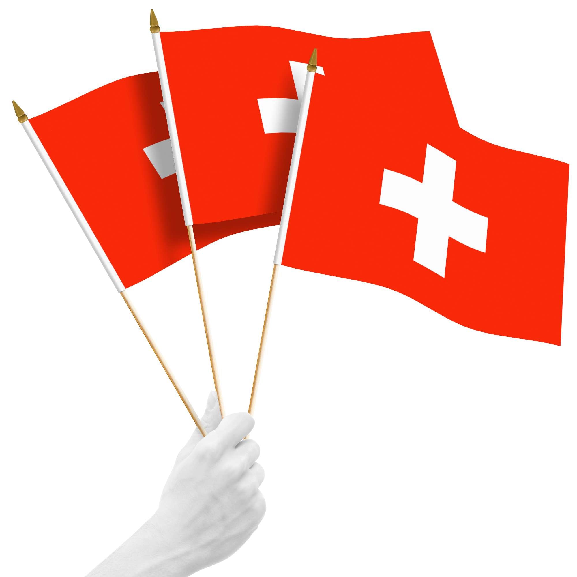 Front. G128 - Handheld Switzerland Stick Flags 12x18 Inch Printed 150D Polyester 10 Pack - Red.