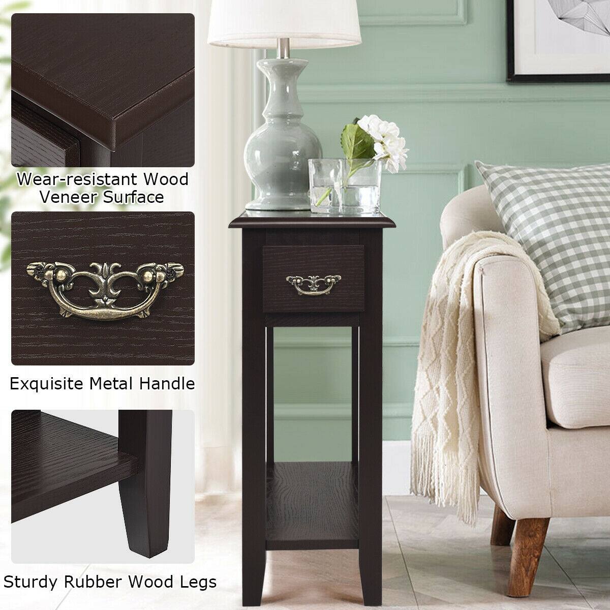 Wear-resistant Wood Veneer Surface  
Exquisite Metal Handle  
Sturdy Rubber Wood Legs