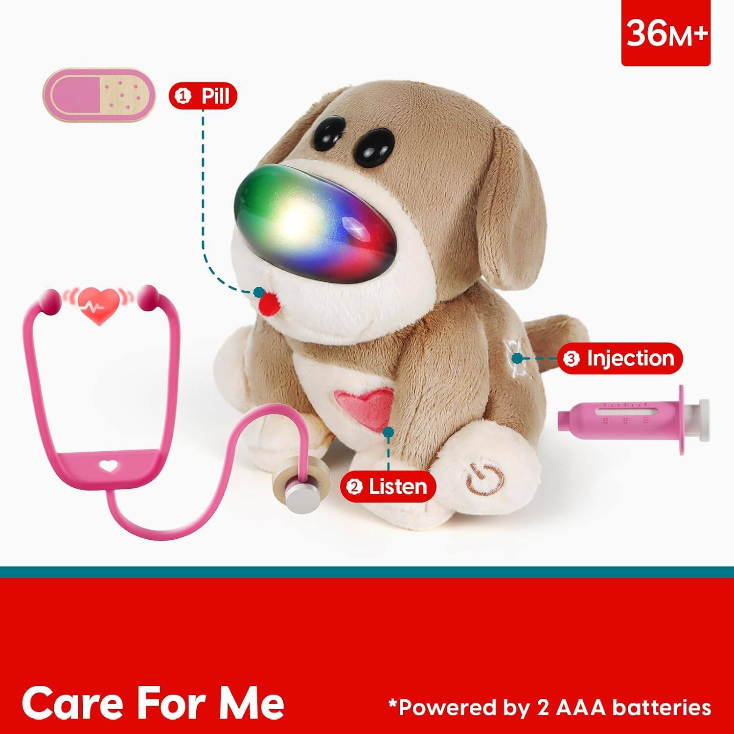 36M+  
1 Pill  
2 Listen  
3 Injection  
Care For Me  
*Powered by 2 AAA batteries