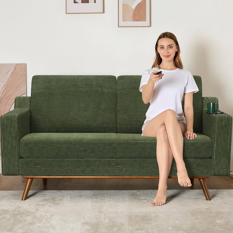Left. Dyonery - Dyonery 65.4" Loveseat Sofa,Tool-Free Setup Small Couches,Green Corduroy - Green.