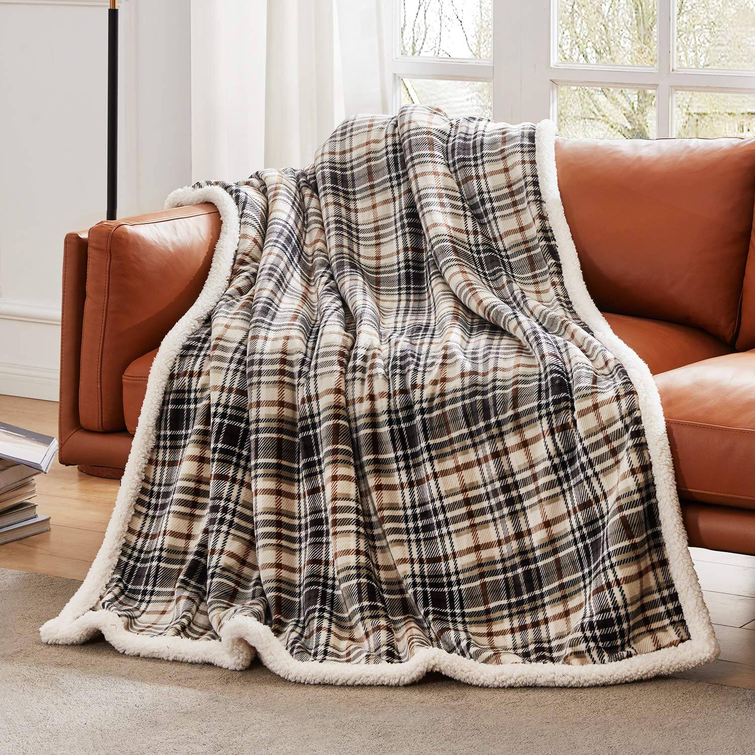 Alt View 5. Refined Abode Design - Sherpa Plaid Throw Blanket X fuzzy Fluffy Cozy Soft Fleece Flannel Plush Size Microfiber For Couch Bed Sofa - Checkered Red.
