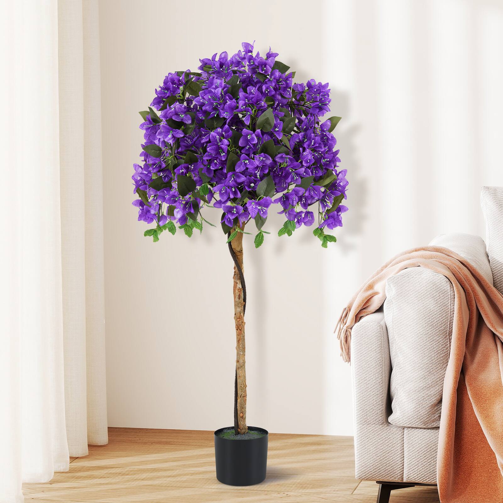 Alt View 4. Gymax - Gymax 53'' Artificial Azalea Tree Faux Floral Plant w/ Red Azalea Flowers Nursery Pot - Green, Purple.