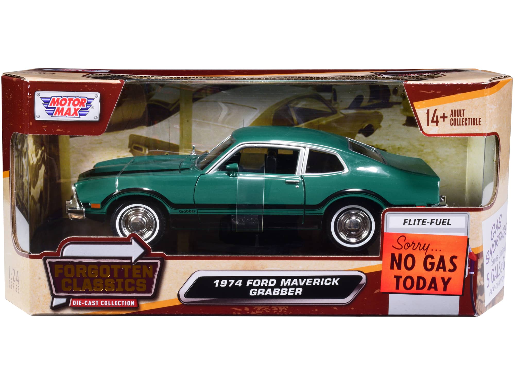 "1974 Ford Maverick Grabber Green with Black Stripes ""Forgotten Classics"" Series 1/24 Diecast Model Car by Motormax" price history on PriceWatchPro