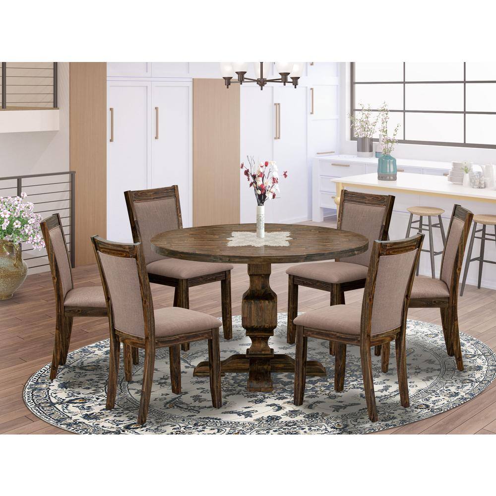 Angle. East West Furniture - East West Furniture 7-Piece Modern Dining Set - Wooden Table and 6 Coffee Color Parson Wood Dining Chairs with High - Multi-Color.