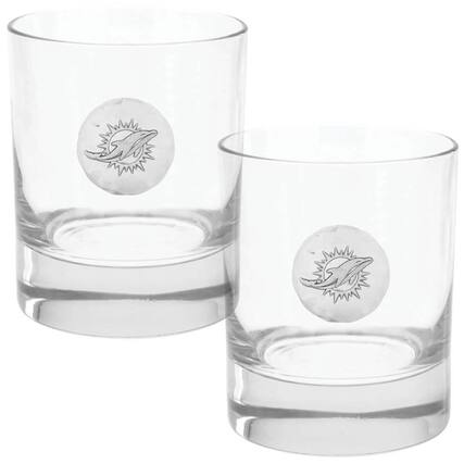 Front. Wendell August Forge - Miami Dolphins Two-Piece 11oz. Rocks Glass Set - Multicolor.