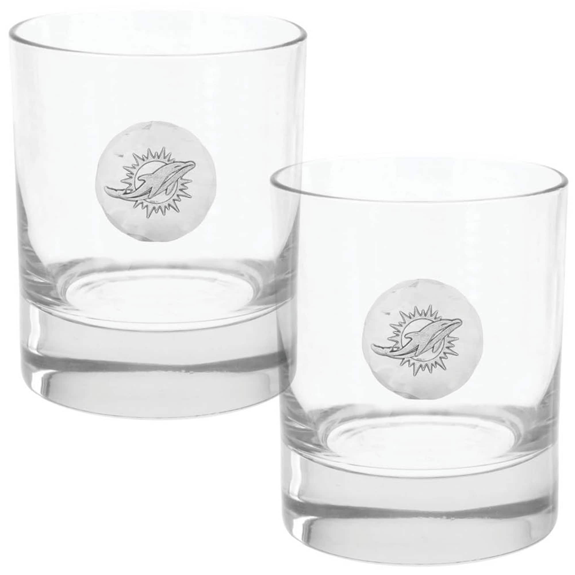 Front. Wendell August Forge - Miami Dolphins Two-Piece 11oz. Rocks Glass Set - Multicolor.