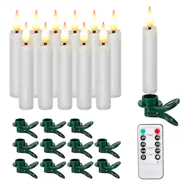IMAGE - 12Pcs LED Taper Candles Light Set Floating Effect with Fishing Line - Ivory White