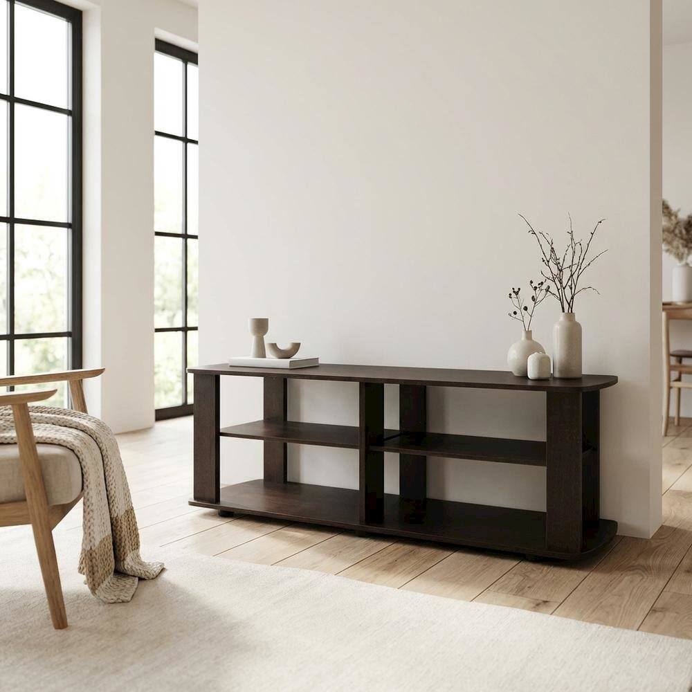 Alt View 2. FurniFact - Dark Brown TV Stand with Composite Wood Finish for Living Room Storage - Brown.