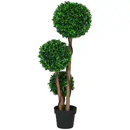 Homcom - Artificial Tree, Triple Ball Boxwood Topiary with Pot and Sandalwood Leaves - Green