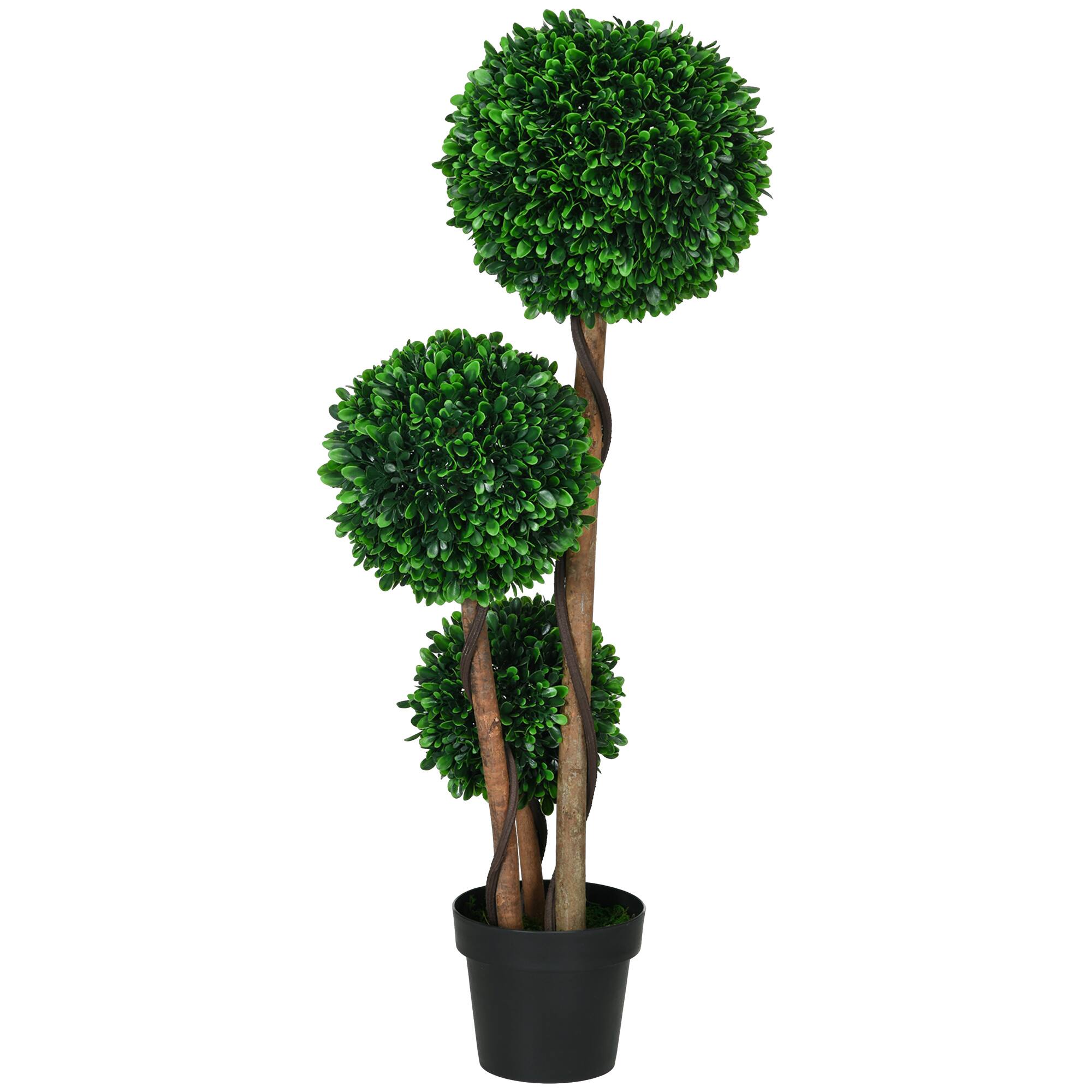 Homcom - Artificial Tree, Triple Ball Boxwood Topiary with Pot and Sandalwood Leaves - Green
