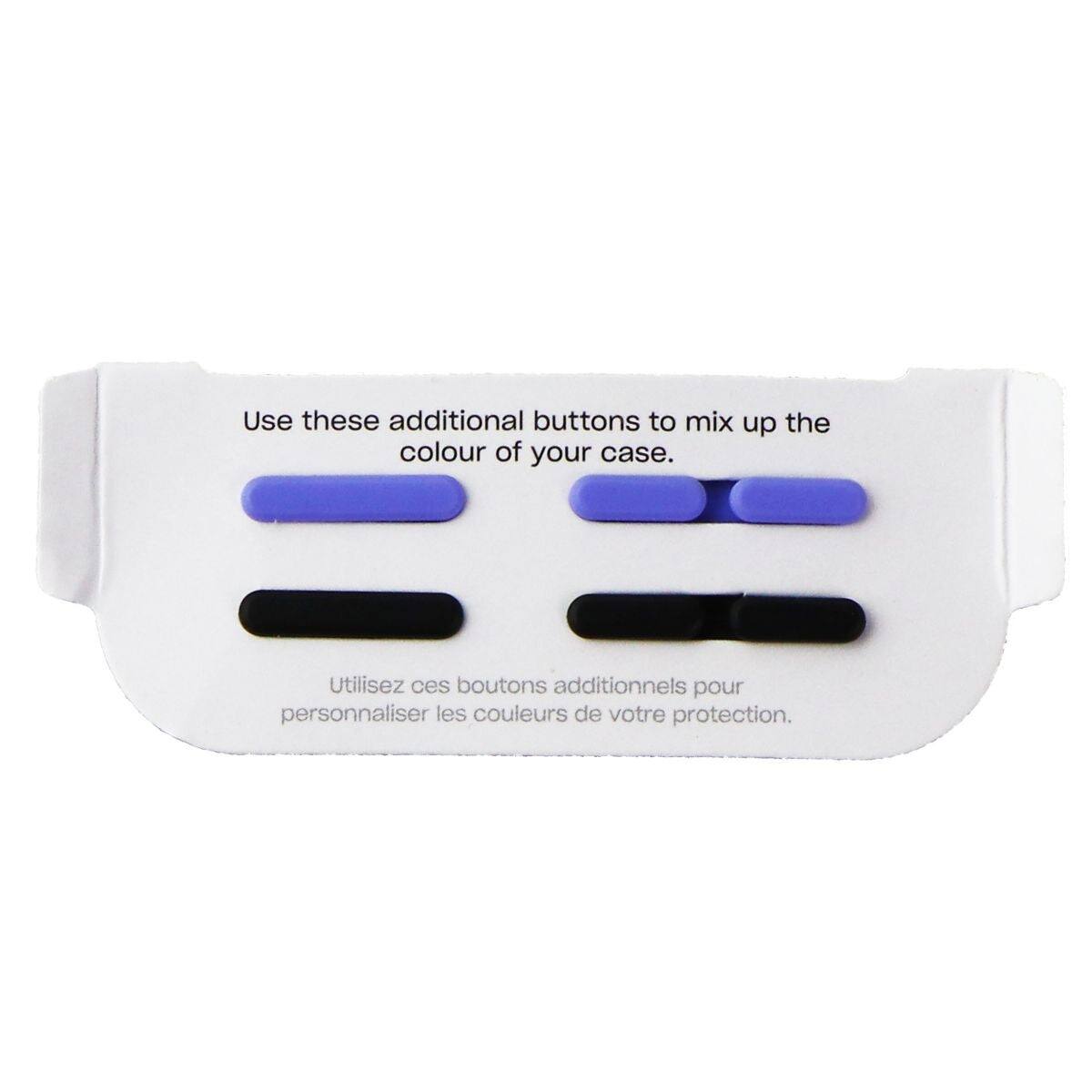 Use these additional buttons to mix up the colour of your case.  
Utilisez ces boutons additionnels pour personnaliser les couleurs de votre protection.
