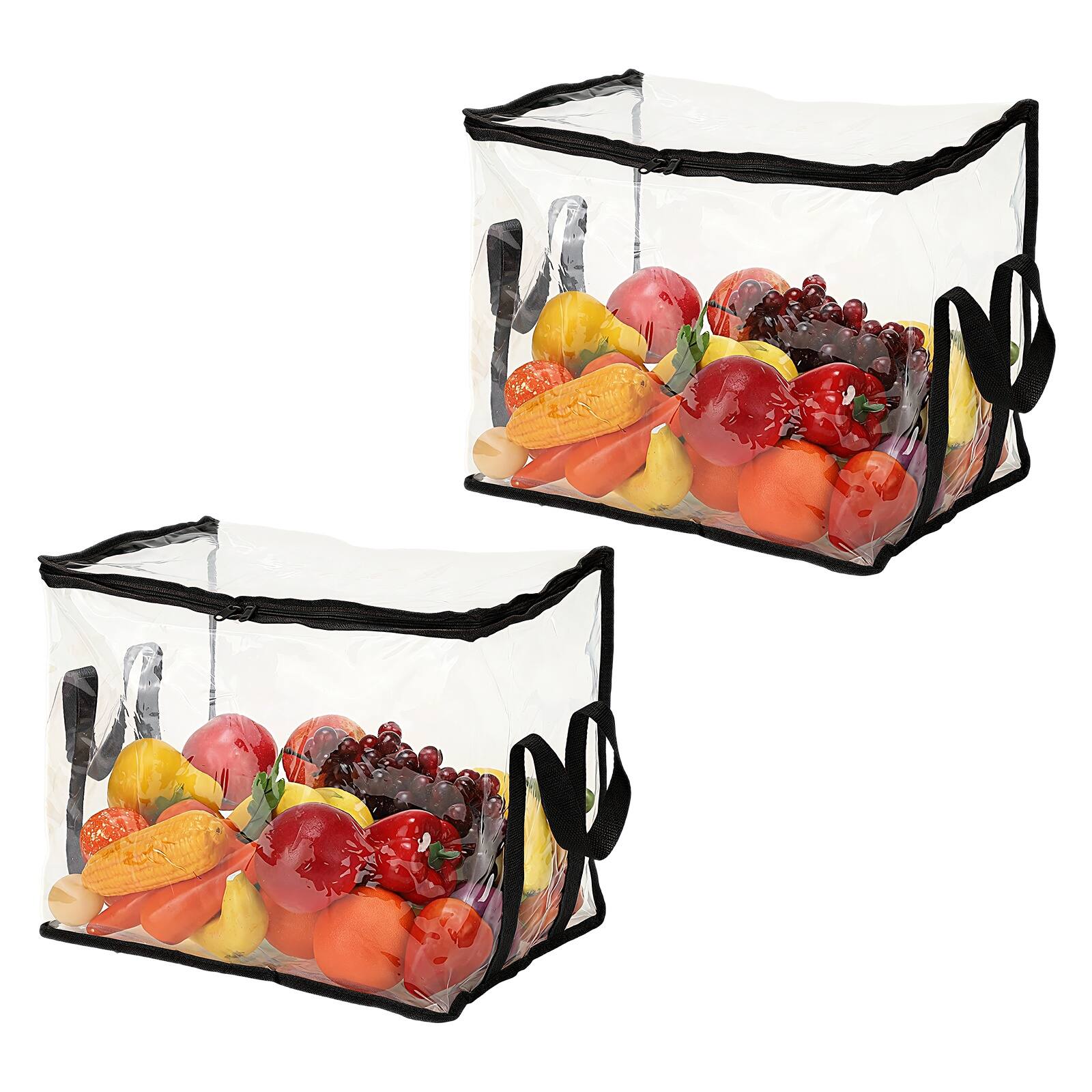 Front. Unique Bargains - 2pcs Doll Storage Bags 14.2x10.4x12.6 Inch Foldable PVC Cloth Waterproof Totes with Reinforced Zipper and Handle - Clear Black.
