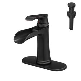 Single Handle Single Hole Bathroom Faucet Oil Rubbed Bronze with Deck Plate Pop Up Drain and Water Supply Hoses