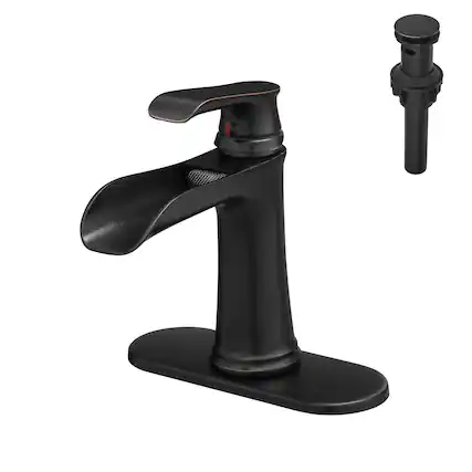 Front. Boyel Living - Single Handle Single Hole Bathroom Faucet Oil Rubbed Bronze with Deck Plate Pop Up Drain and Water Supply Hoses - Oil Rubbed Bronze.