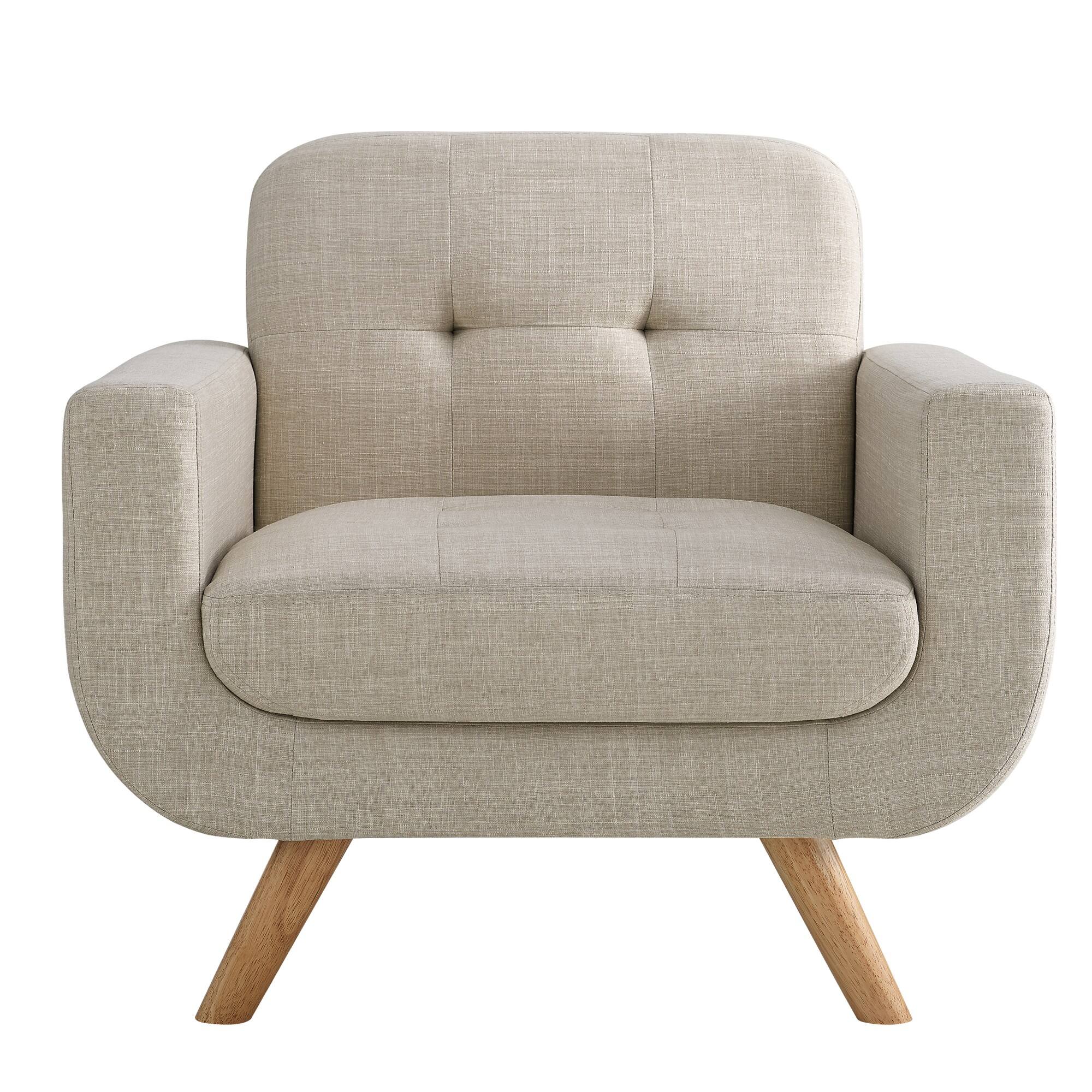 Alt View 3. Boyel Living - Linen Button Accent Chair with Solid Wood Legs - Beige.