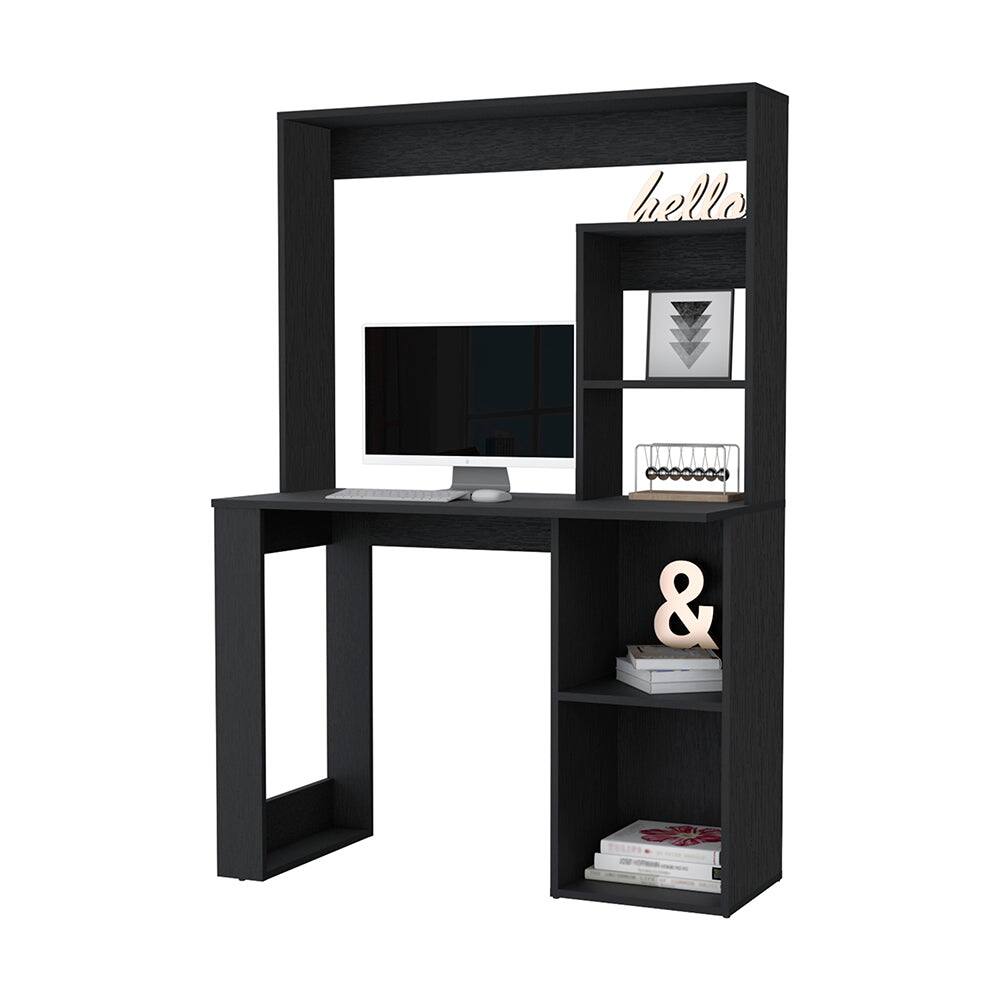 Front. APRILSOUL - Carroll Computer Desk with Hutch and Storage Shelves - Black.