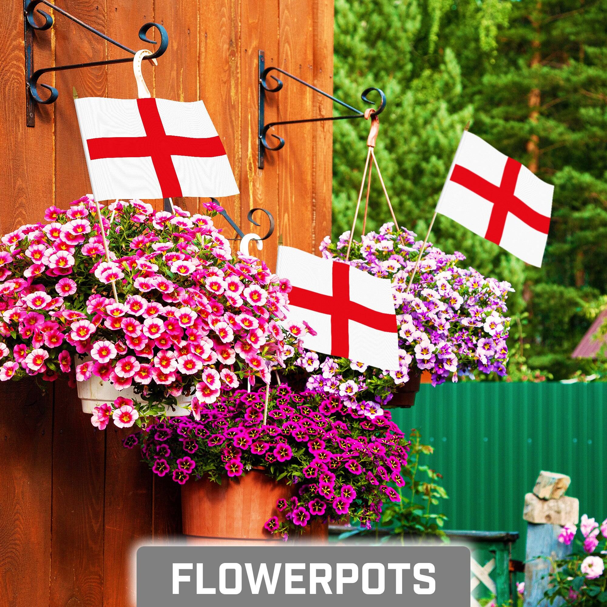 Angle. G128 - 10-Pack 8 x 12 in England Handheld Stick Flags - White and Red.
