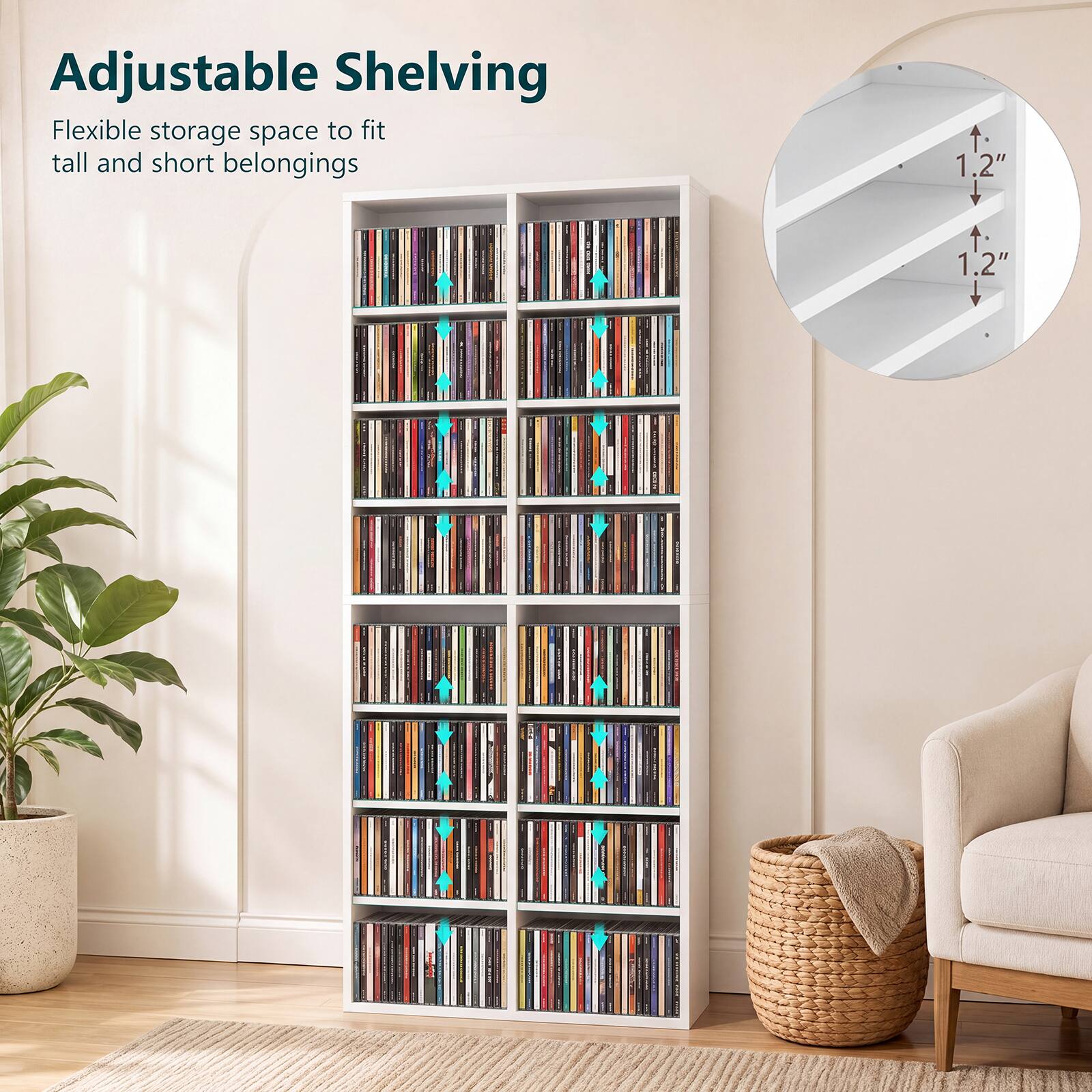 Adjustable Shelving  
Flexible storage space to fit tall and short belongings  
1.2"  
1.2"