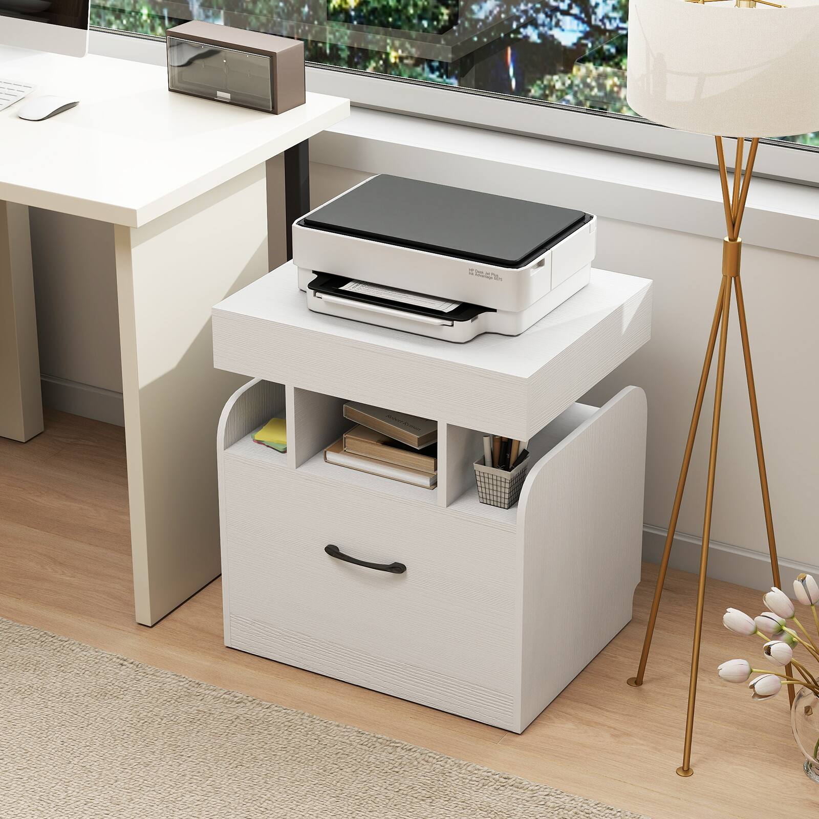 Alt View 4. Gymax - Gymax 2PCS Nightst& w/Charging Station Drawer Sliding Top Storage Tray Open Shelves White - White.