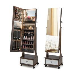 Ecooso - 47" Full-Length Mirror Jewelry Armoire with Lockable Storage and 3 Mode LED Lights