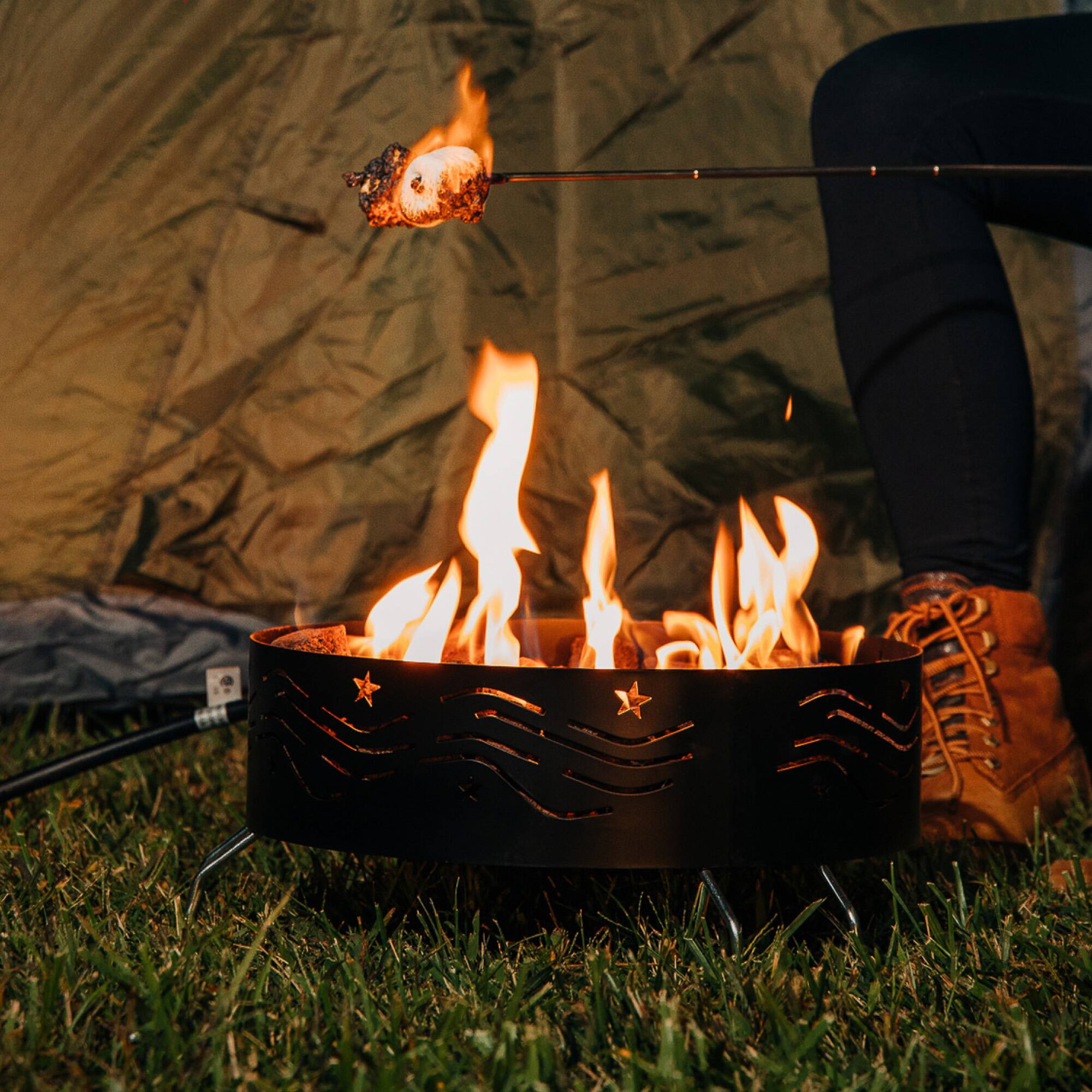Alt View 3. Camco - Camco Portable Campfire Outdoor Propane Heater Fire Pit with Lava Rocks, Black - Black.