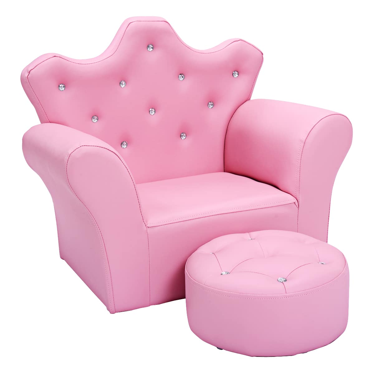 Front. Costway - Costway Pink Kids Sofa Armrest Chair Couch Children Toddler Birthday Gift with Ottoman Pink - Pink.