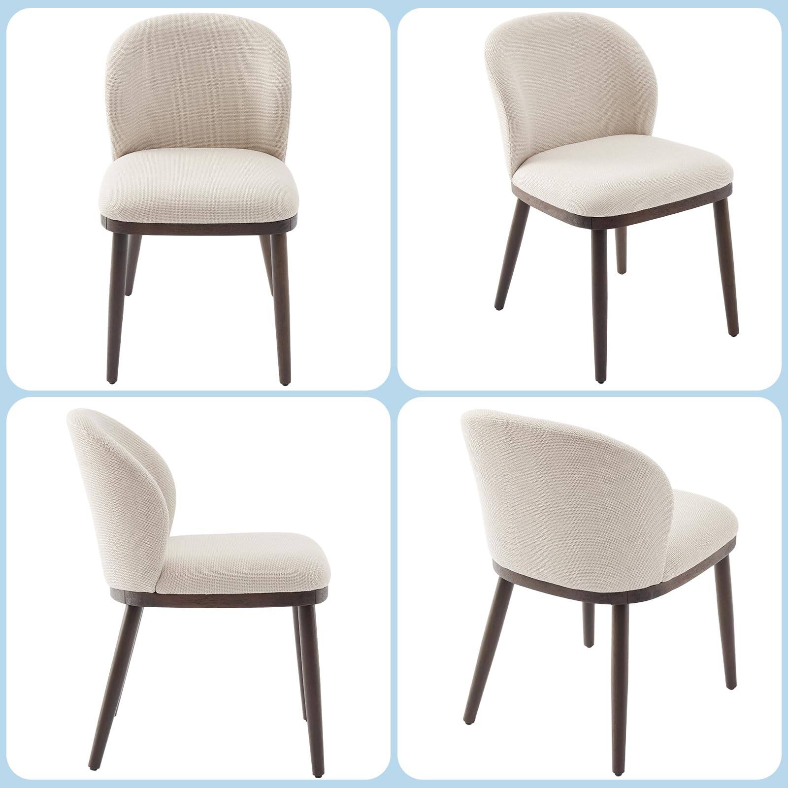 Alt View 1. Acekool - Dining Chairs Set of 4, Upholstered Kitchen Chairs with Ergonomic Back Support & Wood Legs - Beige Linen.