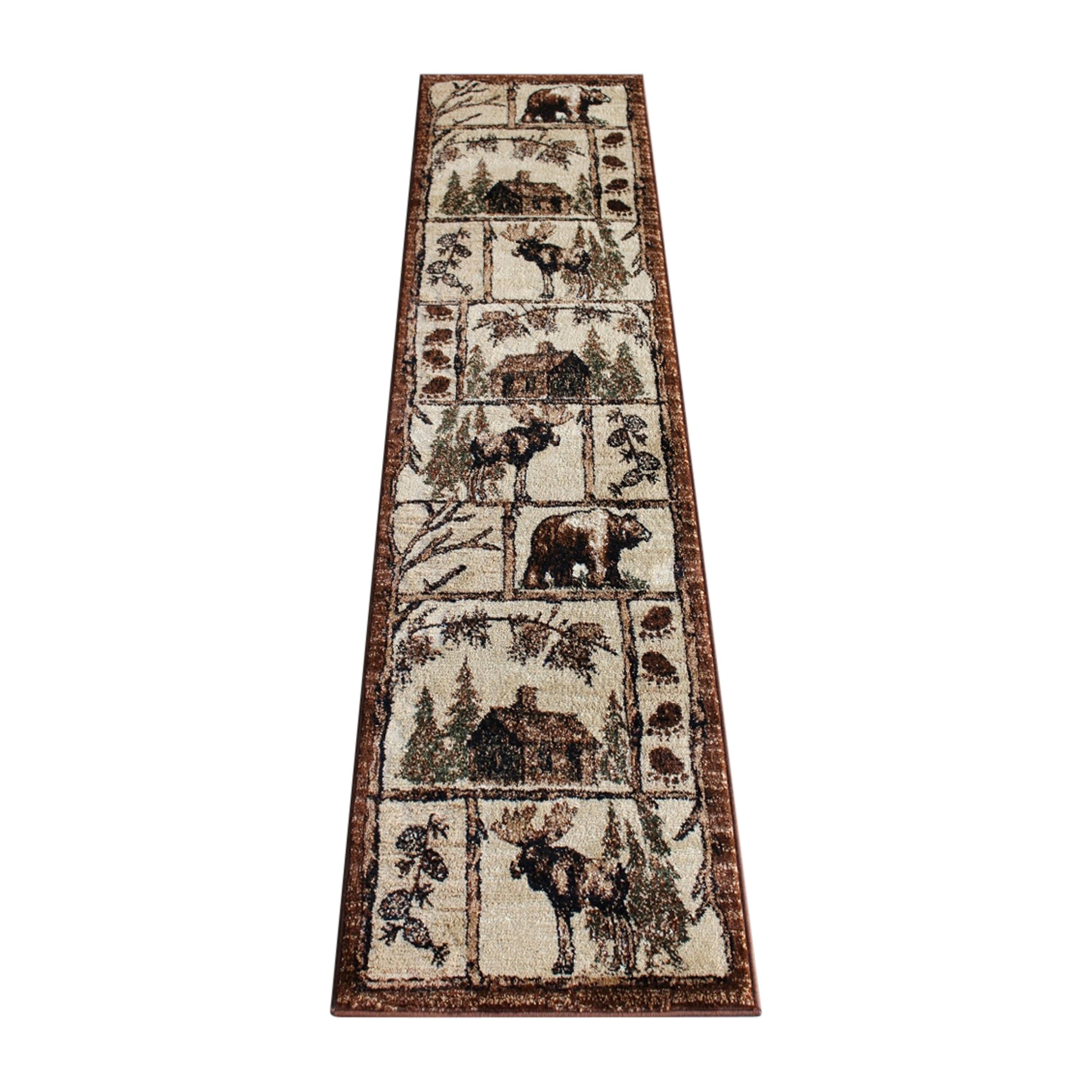 Alt View 1. Emma + Oliver - Wilderness Rustic Plush Olefin Accent Rug with Bear, Moose and Cabin Motif and Natural Jute Backing - Brown.