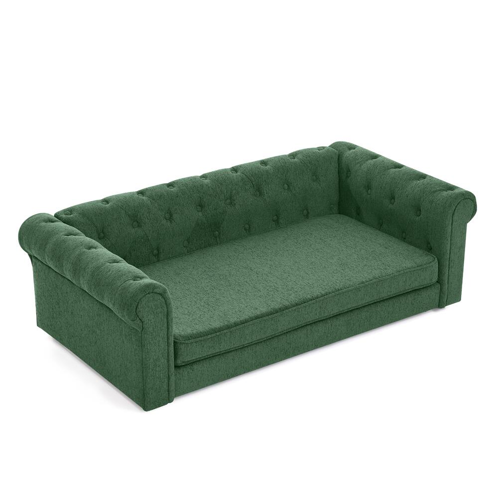 Alt View 2. APRILSOUL - Elegant rectangular pet bed for big and oversized dogs linen fabric dog sofa OLIVE GREEN - Olive Green.