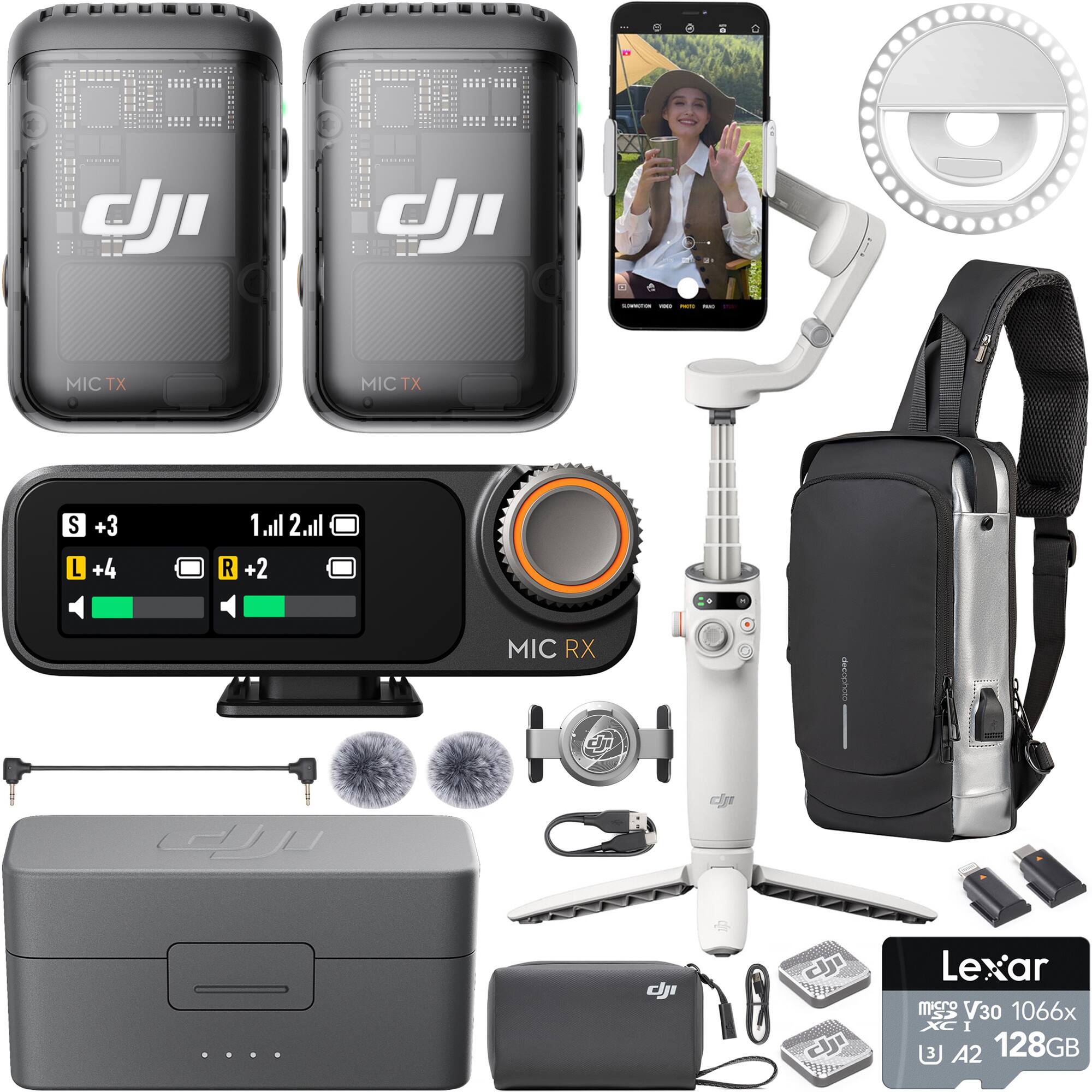 DJI - Mic 2 (2 TX + 1 RX + Charging Case) Wireless Microphone + Osmo Mobile 6 (Gray) Bundle