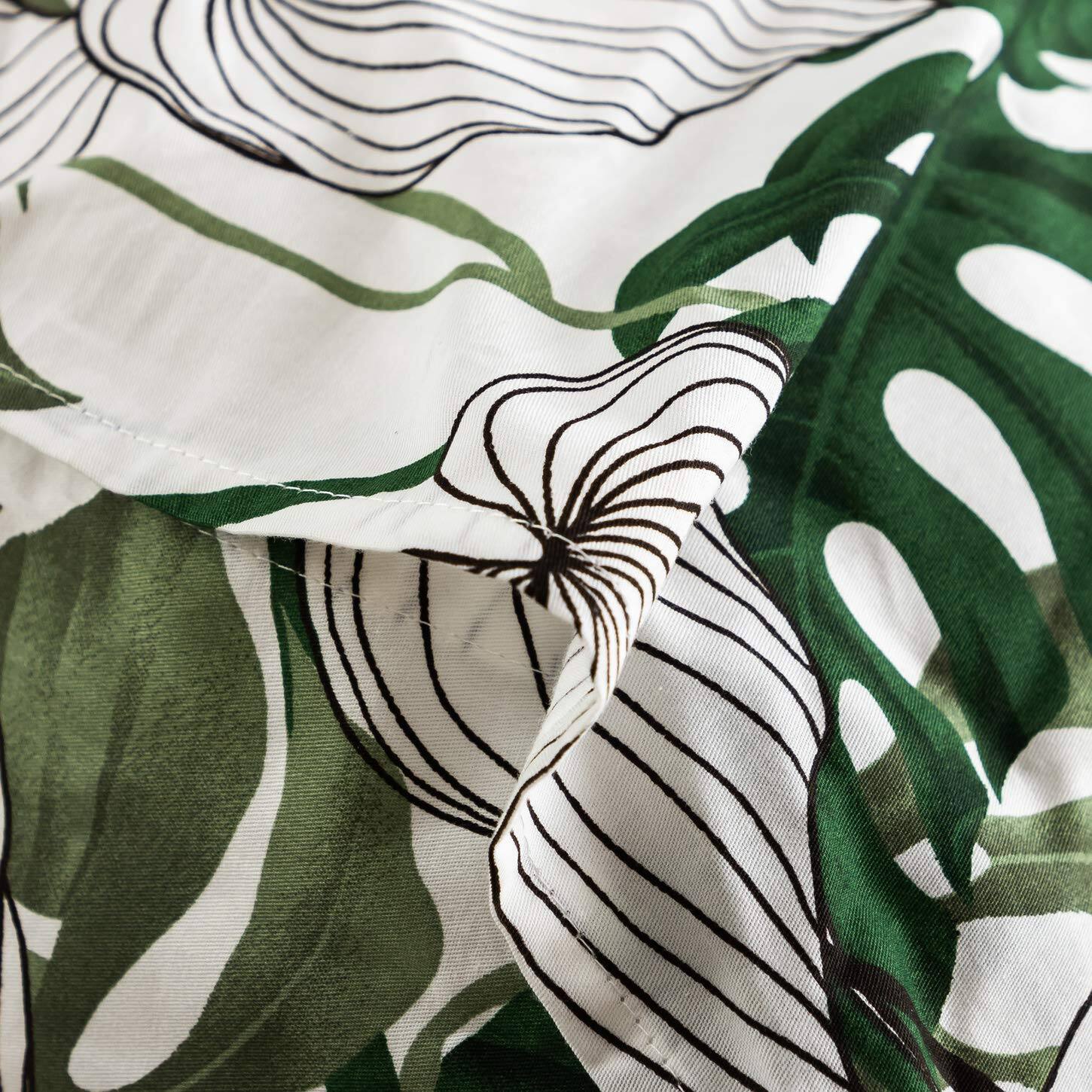 Alt View 1. Fabibe - Pillowcase Cotton Queen Size Set Of 2 Green Botanical Monstera Leaves Print Decorative Bed Pillow Covers With Envelope - Blue Plants-King.