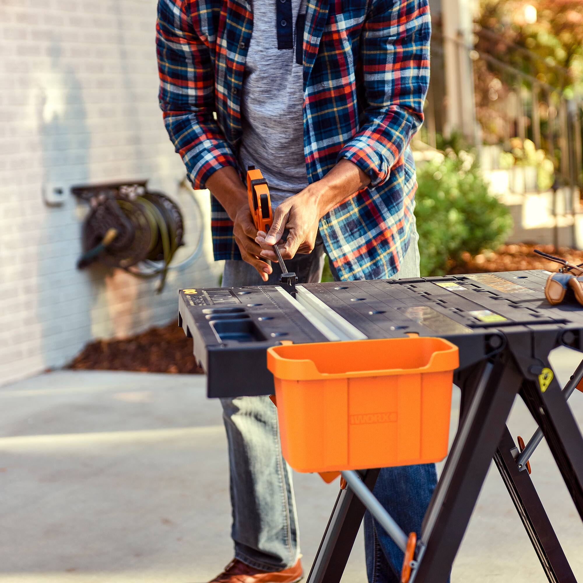 Alt View 11. WORX - Pegasus Multi-Function 2-in-1 Folding Work Table & Sawhorse Lightweight, Quick Clamps, Holding Pegs & Quick-Attach Boxes - Black.