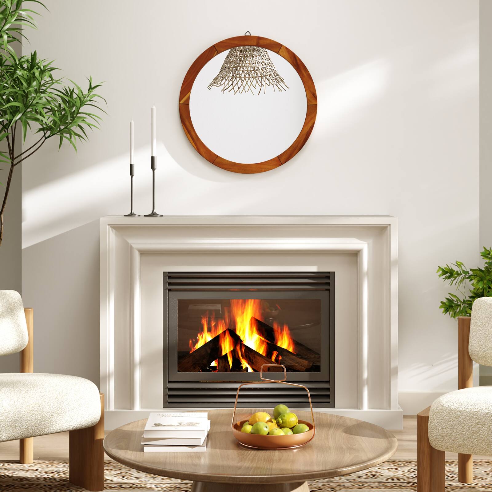 Alt View 4. Gymax - Gymax 27'' x 27'' Rustic Wall Mounted Decorative Mirror w/Solid Acacia Wood Frame - Brown.