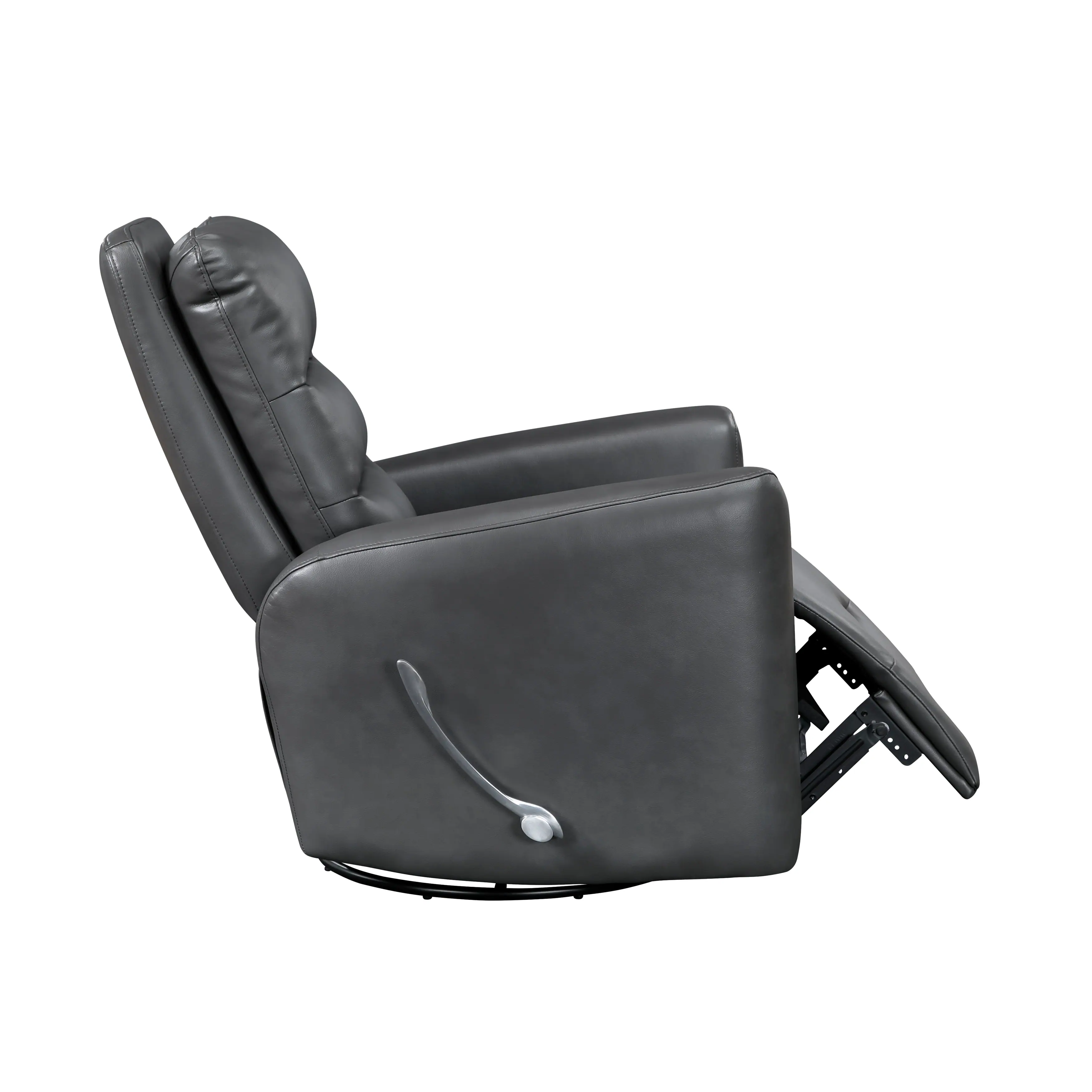 Back. TinyHomie - Glider Reclining Chair Swivel Motion Gray Breathable Faux Leather Upholstery Luxury Living Room Furniture - Gray.