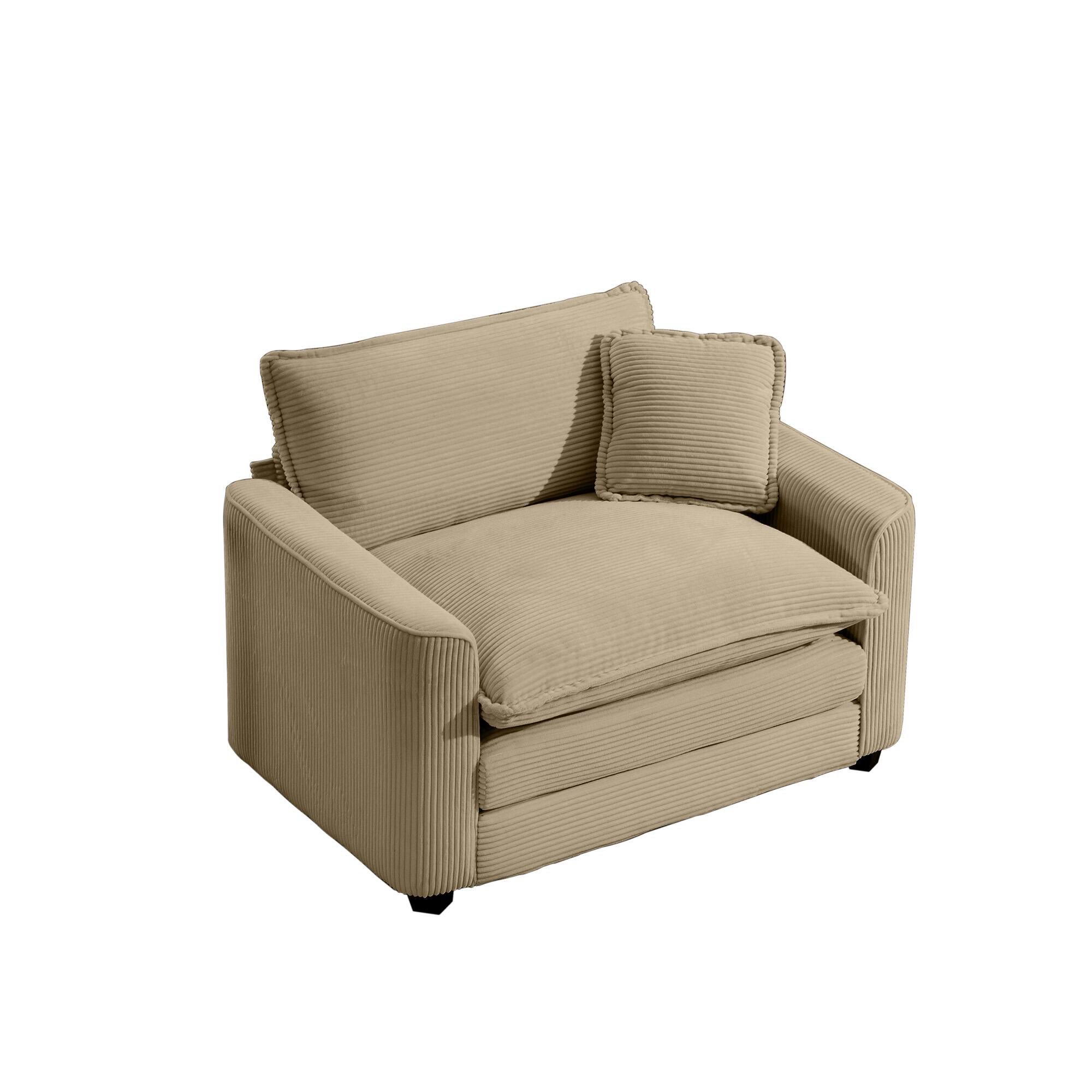 Back. LOVMOR - Deep Seat Easy Assembly Memory Foam Single Seat Corduroy Accent Chair For Living Room Bedroom Club Soft Lounge - Tan.